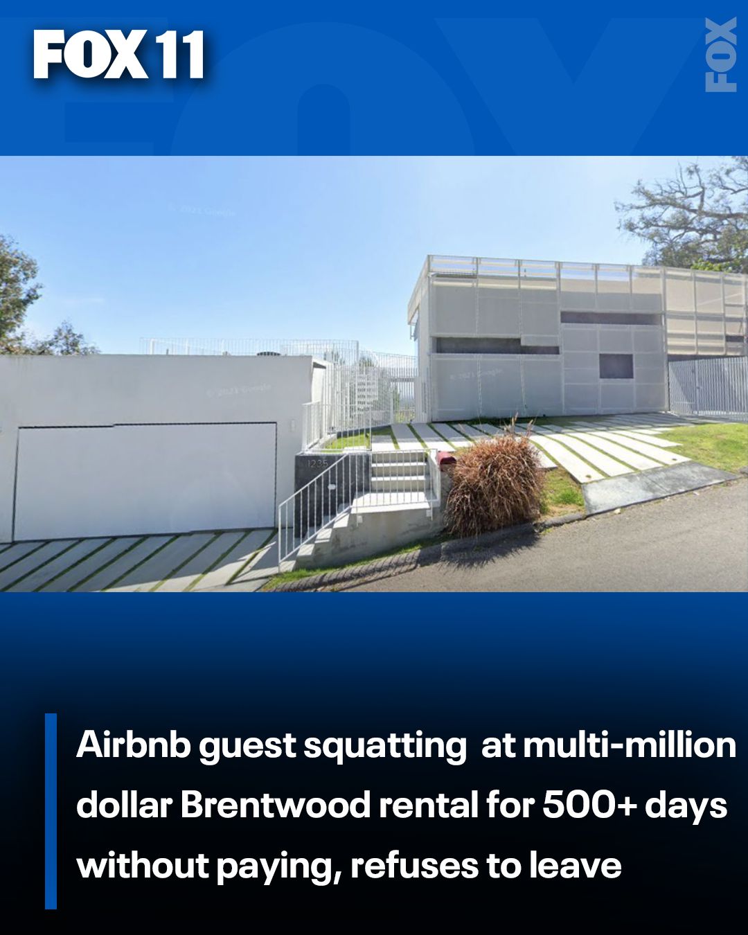 The meme is a satirical article from "Fox 11" that reports on a hypothetical situation where an Airbnb guest "squared" (a slang term for fighting or beating someone) at a multi-million dollar rental in Brentwood. The article's title suggests that the guest, who was an "Airbnb guest", was somehow able to "squat" at a multi-million dollar rental in Brentwood without paying. The article is likely meant to be humorous and satirical, rather than a real news report.